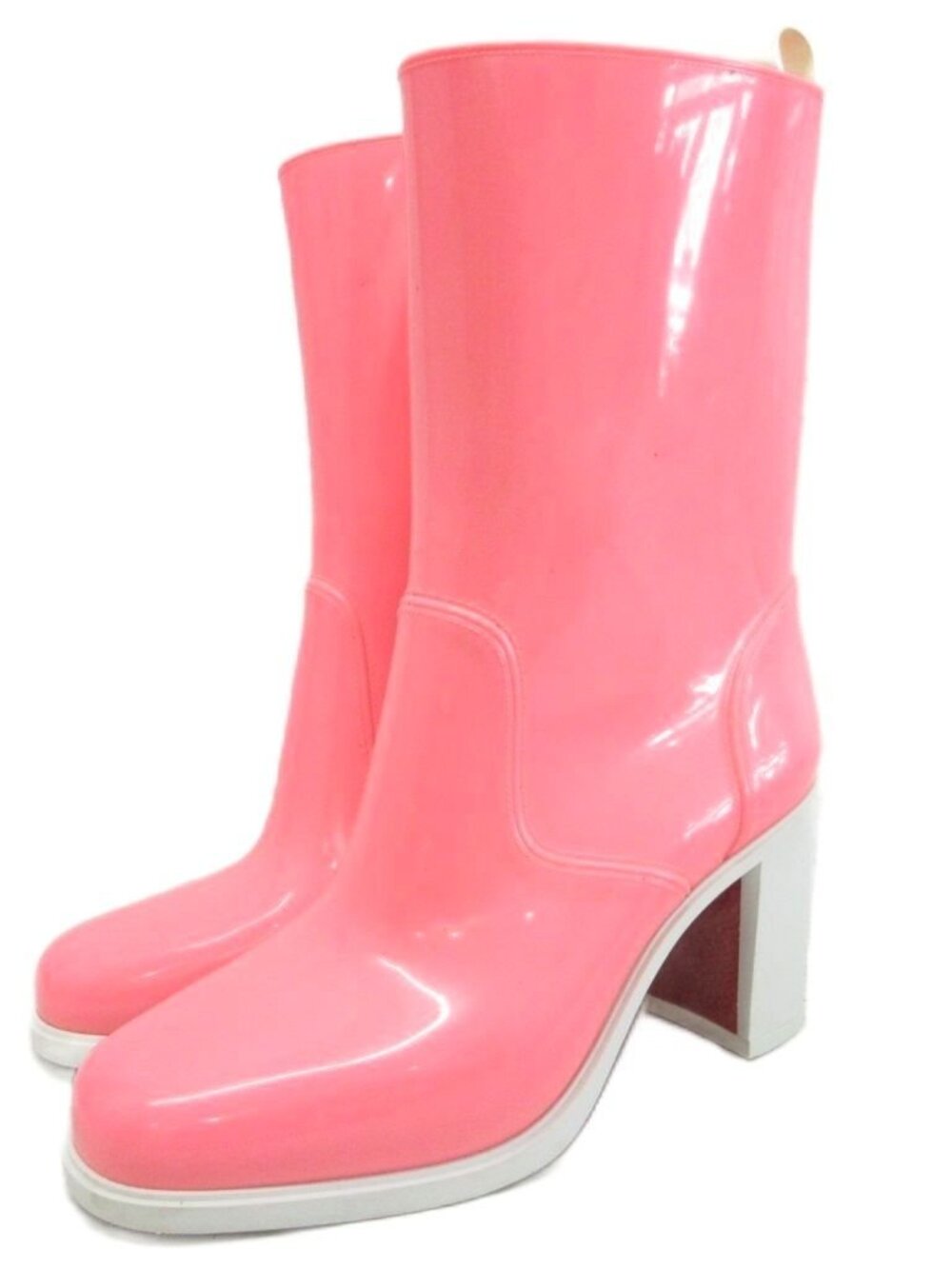 Christian Louboutin Loubirain 70 Pink PVC Rain Boots Size 37